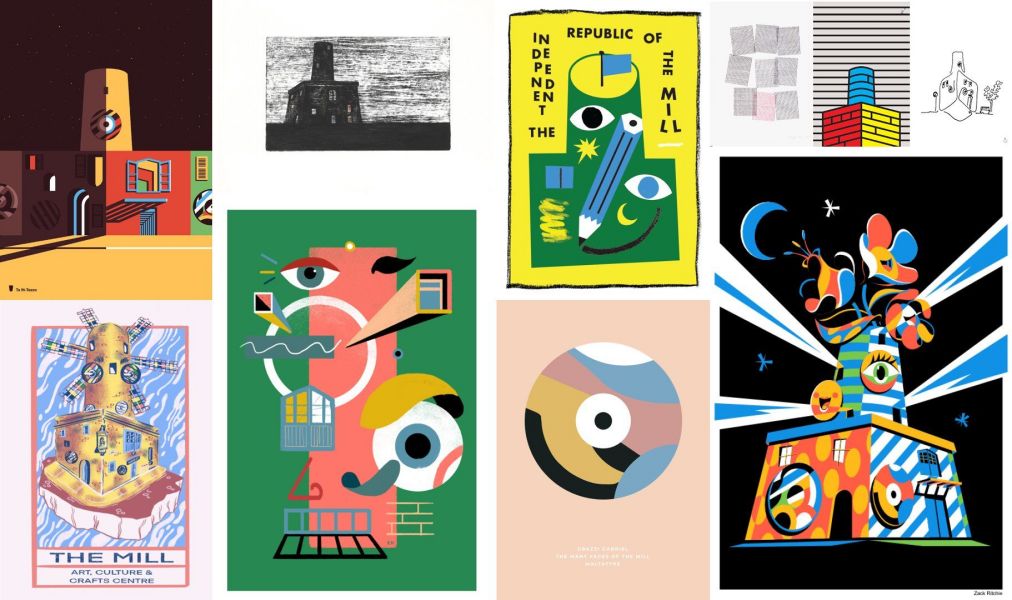 Illustrations for The Many Faces of The Mill collection (from L – R, top row first: Te fit-Tazz, Joyce Camilleri, Steven Scicluna, Manuela Zammit, Luke Caruana, Noura Abdelhafidh, Steffi Venturi, Ed Dingli, MaltaType, Zack Ritchie)